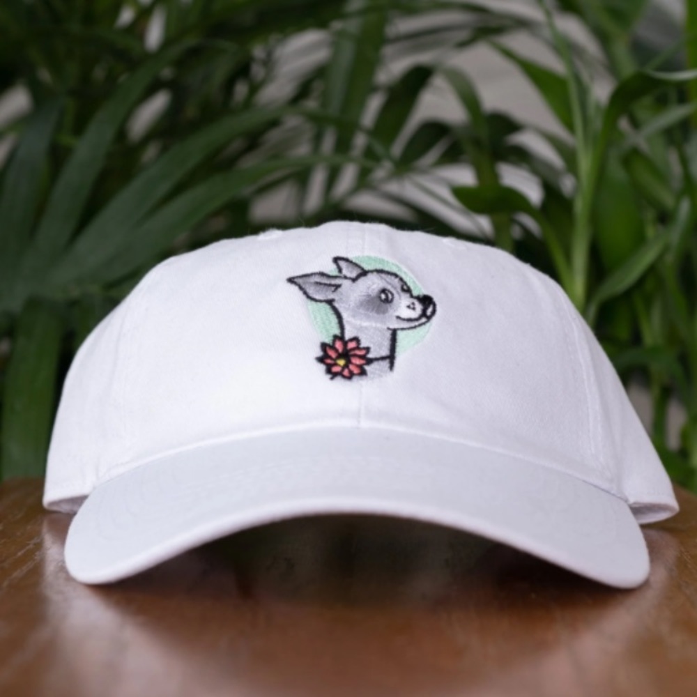 Lola Hemp White Dog adjustable Cap with Embroidered Floral Design🐶🐶